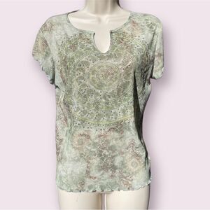 TeeCo Vintage Bohemian Green Blouse Size Large